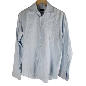 Hugo Boss Long Sleeve Button Up Dress Shirt Striped Blue Size 15.5